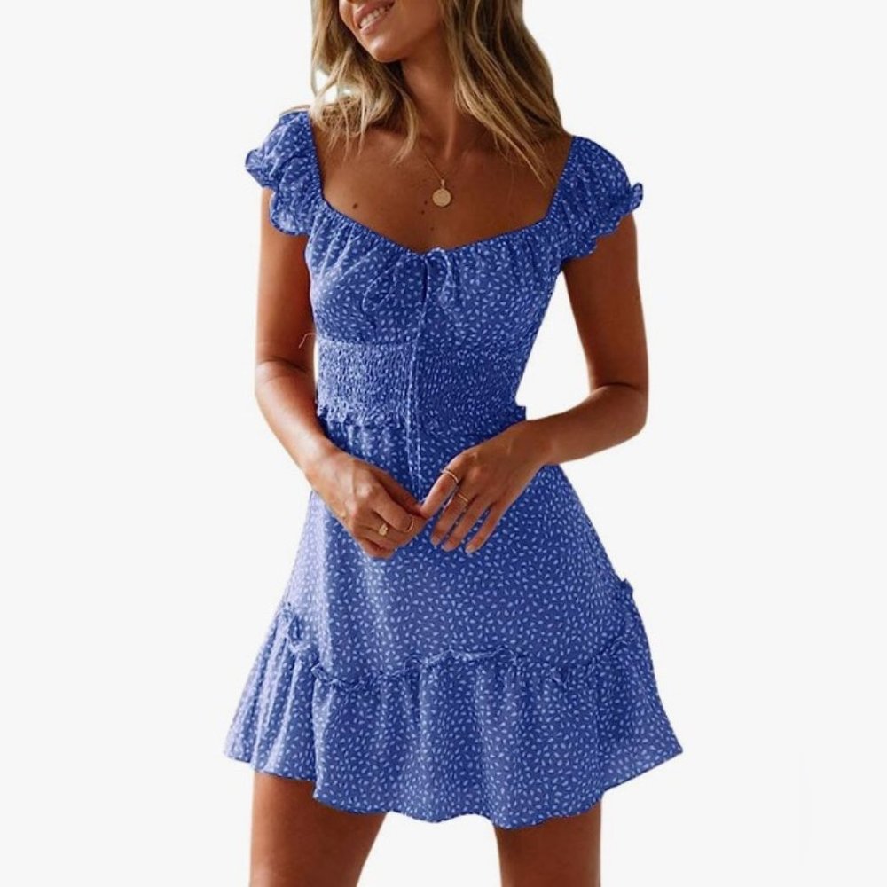 NWOT Blue Summer Ruffle Sleeve Sweetheart Neckline Dress | S